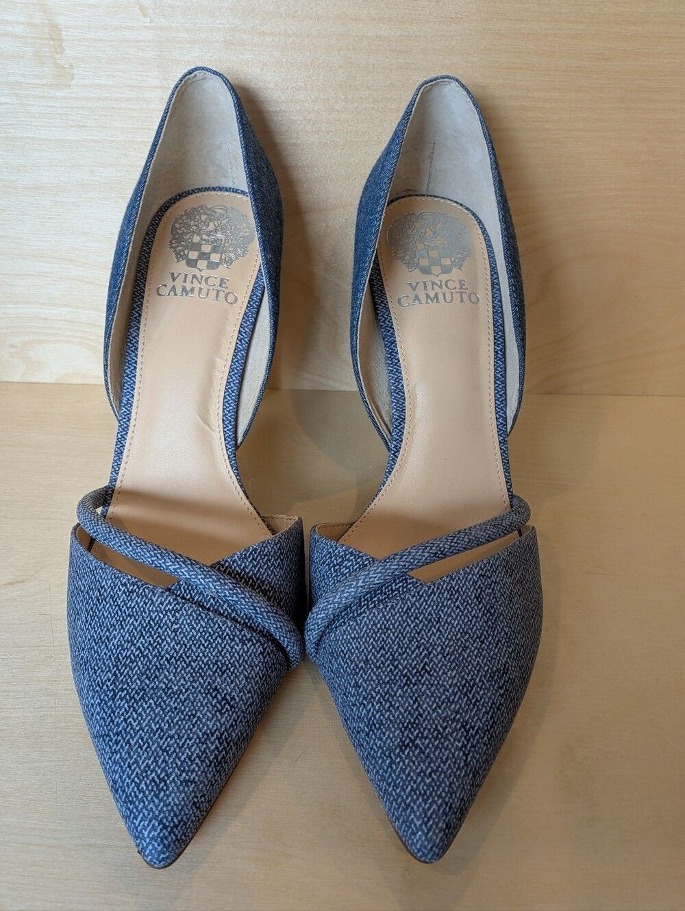 Vince Camuto Denim d'Orsay Pumps Pointed Toe Asymmetric Heels 8.5 NWOT